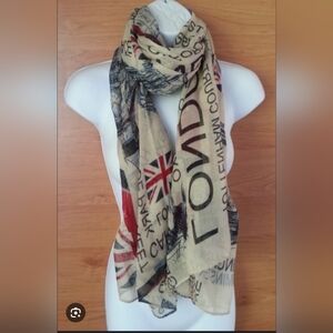 Source Unknown Beige and Red Textured Scarf